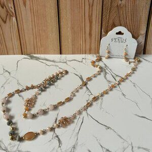 Beautiful Venus Beaded Necklace Pink Pastels Crystal Set Matching Earrings NEW